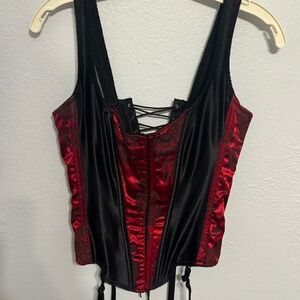 Vintage Y2K Red & Black Floral Brocade Corset – Whimsygoth / Gothic Romantic